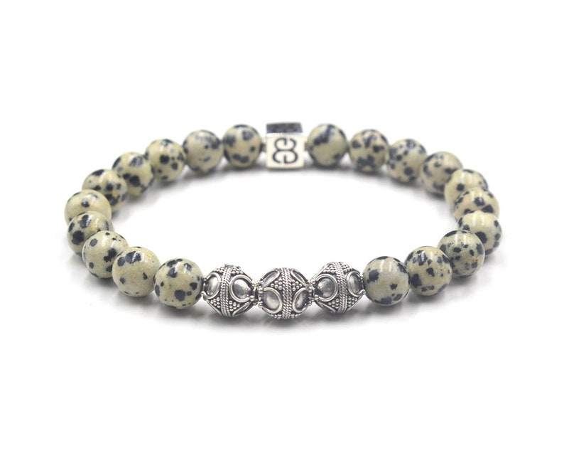 Dalmatian Stone Bracelet, Men's Bead Bracelet, Bracelet Man, Men's 8mm Bracelet, Stone Bracelet, Dalmation Stone and Sterling Silver Sterling Silver