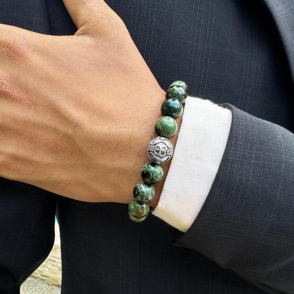 Bracelet en jade, bracelets de perles pour hommes, bracelet pour homme, bracelet pour homme, bracelet en jade pour homme. Bracelet Jade et Argent, Bracelet Homme