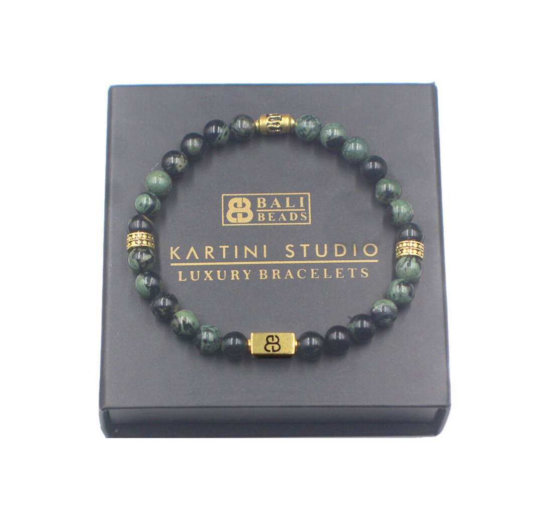 Jade and Gold Bracelet, Dark Green Jade Bracelet, Bead Bracelet Man