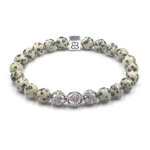 Dalmatian Stone Bracelet, Men's Bead Bracelet, Bracelet Man, Men's 8mm Bracelet, Stone Bracelet, Dalmation Stone and Sterling Silver image 3