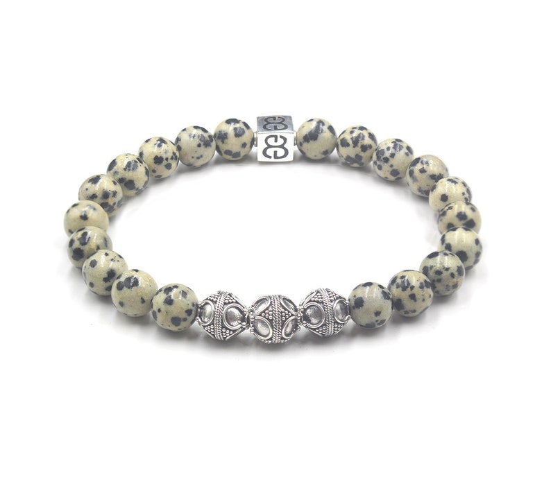 Dalmatian Stone Bracelet, Men's Bead Bracelet, Bracelet Man, Men's 8mm Bracelet, Stone Bracelet, Dalmation Stone and Sterling Silver image 3