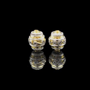 2 x 12 mm Perles en argent sterling et or, Perles en argent sterling, Perles de baril en argent sterling, Perles en argent sterling, Perles de Bali