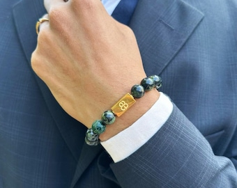 Men's Dark Green Jade Bracelet, Bracelet Man, Jade Bracelet, Men's Jade Bracelet, Beaded Bracelet Men, Jade and Gold Bracelet