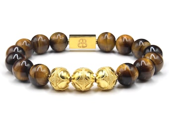 Men&#39;s Bracelet, Bead Bracelets Men, Tigers Eye and Gold Vermeil Beads Bracelets for Men, Bracelet for Man, Tiger&#39;s Eye Bracelet