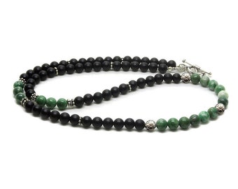 Collar de jade y ónix negro para hombre, collar de cuentas de jade Qinghai y plata esterlina, collar para hombre, collar de cuentas, collar de cuentas para hombre
