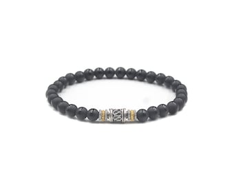 Pulsera de hombre, pulsera de ónix, pulsera para hombre, pulsera de cuentas de ónix negro y plata de ley, pulsera de cuentas para hombre, pulsera de cuentas negras