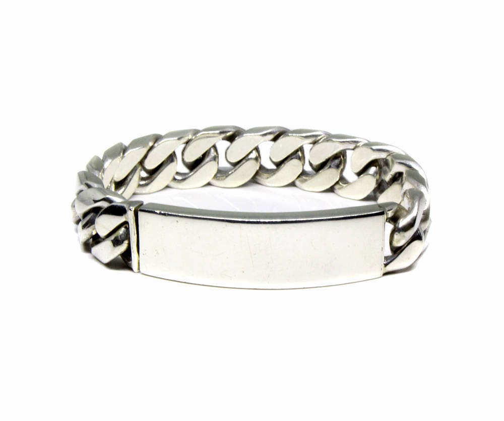 Silver Curb Link Chain Bracelet Heavy Men's Engraved Handmade Bracelet –  AGARTA