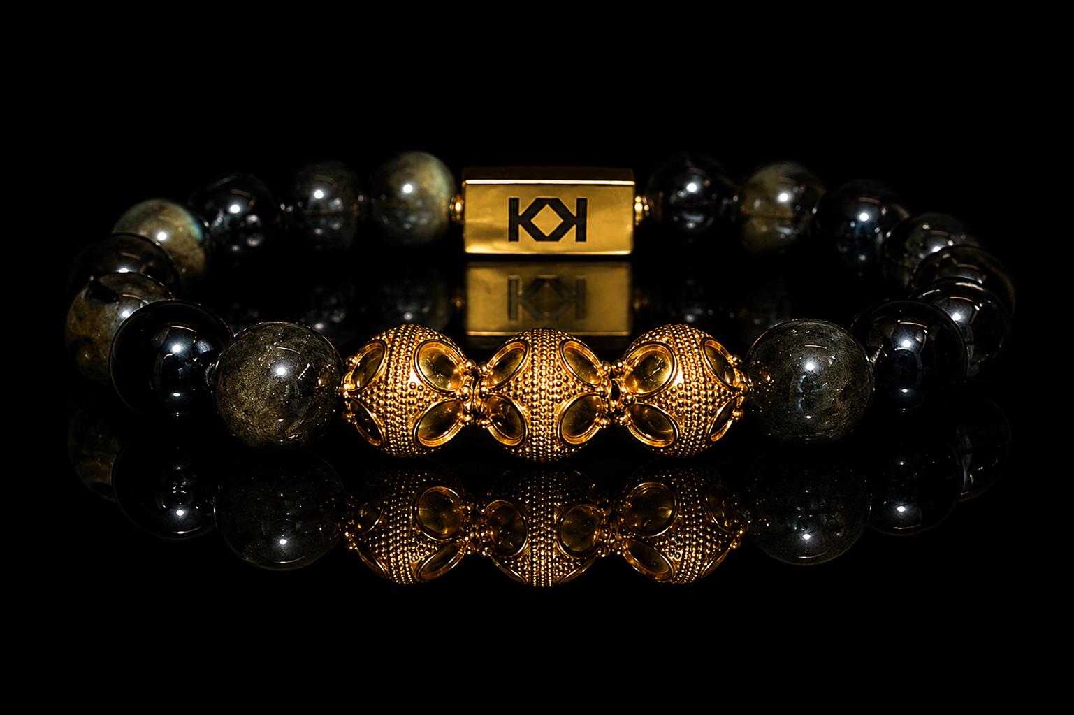 Men's Golden Shimmer Obsidian Bracelet, 22k Gold Vermeil Bali