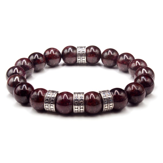 Garnet Stone Bracelet Men s Beaded Bracelet Designer Bracelet Men Men s Bracelet Garnet and Silver Bracelet Men s Garnet Bracelet Etsy Australia