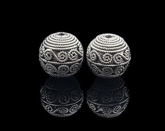 Four 14mm Sterling Silver Bali Beads, 14mm Bali Beads, 14mm Silver Beads, Sterling Silver Beads