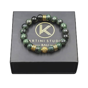Men's Bracelet, Dark Green Jade and Gold Bracelet, Bracelet for Men, Men's Gold Beads Bracelet, Men's Bracelet, Jade Bracelet Men