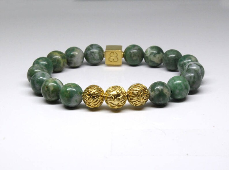 Men's Jade Bracelet Qinghai Green Jade and 22K Gold Beads | Etsy
