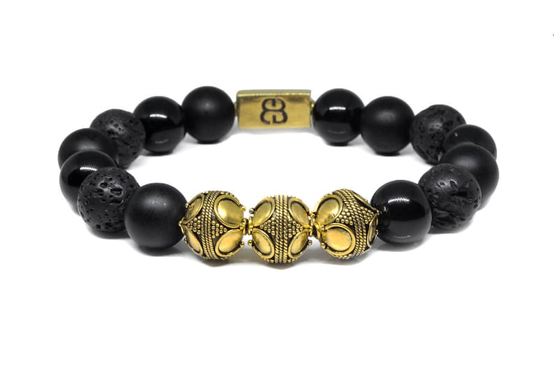 Bracelet for Man Black Bracelet Men Bracelets for Men Mixed Black Stone and Gold Bracelet Onyx Bracelet Lava Bracelet Man/'s Bracelet