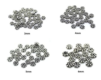 50 pièces d&#39;espacement pour marguerites de Bali en argent sterling 925 véritable, 3 mm, 4 mm, 5 mm, 6 mm. Espaceurs de Bali. Espaceurs en argent de Bali. Espaceurs en argent sterling