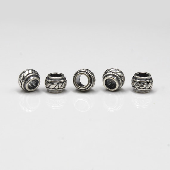 Six 8mm 925 Sterling Silver Barrel Shaped Large Hole Beads, 6.7 grams; Lot of Six Sterling Silver Barrel Spacer Beads made in Bali