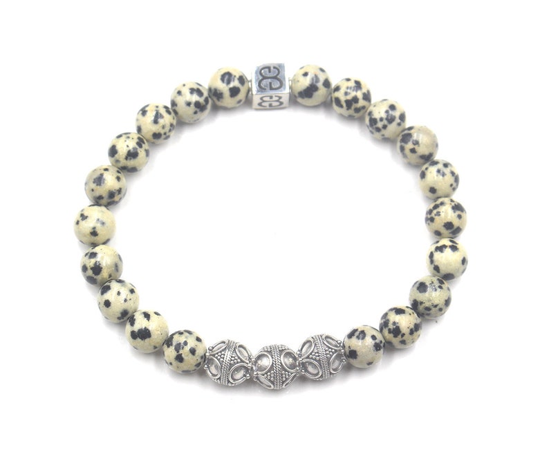 Dalmatian Stone Bracelet, Men's Bead Bracelet, Bracelet Man, Men's 8mm Bracelet, Stone Bracelet, Dalmation Stone and Sterling Silver image 5