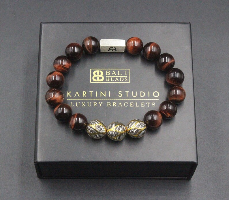 Beaded Bracelet Man Men/'s Red Tiger/'s Eye Bracelet Tiger/'s Eye Bracelet Men/'s Bracelet Bracelet Men Gold and Silver Bali Beads Bracelet