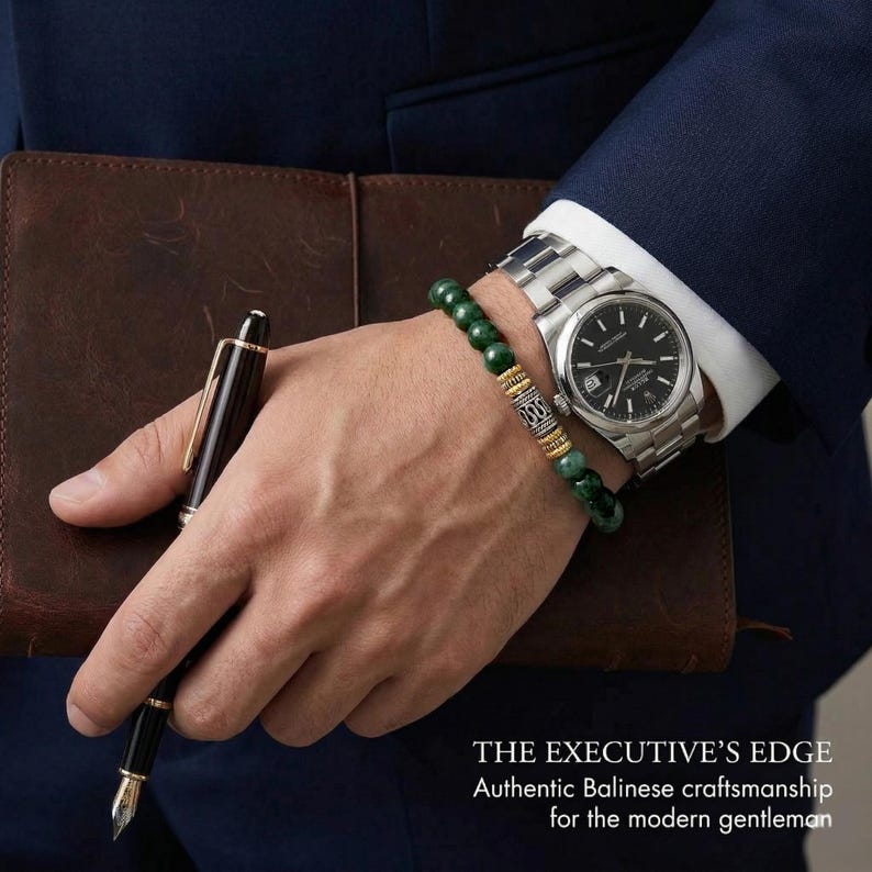 Bracciale da uomo, bracciale di giada per uomo, bracciale di giada verde scuro, bracciale di perline da uomo, regalo per lui, per uomo, bracciale con perline immagine 3