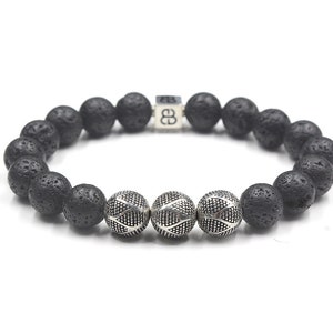 Lava Stone Stone Bracelet, Volcanic Lava and Sterling Silver Bracelet, Bracelet for Man, Man&#39;s Bracelet, Bead Bracelet Man, Beaded Bracelet