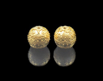 Two x 12mm 22 Karat Gold Vermeil Beads, Gold Vermeil Beads, Gold Beads, Gold Vermeil Beads, 22K Vermeil Beads, 12mm Bali Beads