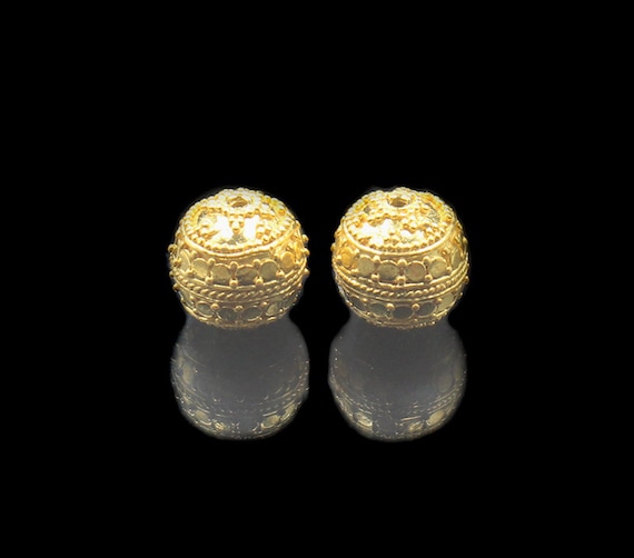 Two X 12mm 22 Karat Gold Vermeil Beads Gold Vermeil Beads Gold