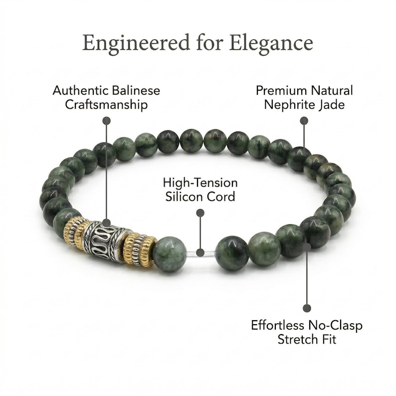 Bracciale da uomo, bracciale di giada per uomo, bracciale di giada verde scuro, bracciale di perline da uomo, regalo per lui, per uomo, bracciale con perline immagine 6