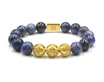 Men's Bracelet, Bead Bracelets Men, Sodalite and Gold Vermeil Bracelet, Men's Bead Bracelet, Male Bracelet, Bracelets for Men, Male Bracelet