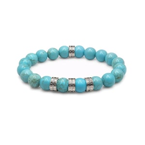 Turquoise and Sterling Silver Bracelet, Bead Bracelet Men, Men&#39;s Turquoise Bracelet, Bead Bracelet Men