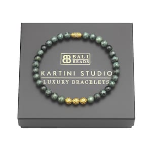 Jade Bracelet, Dark Green Jade and 22K Gold Plated Sterling Silver Beads Bracelet , Gift for Him, For Men, Beaded Bracelet