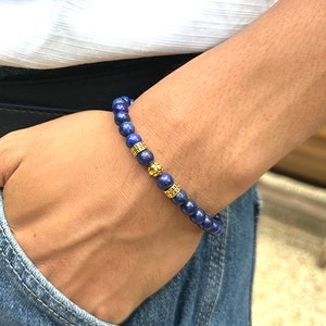 Lapis Lazuli Bracelet, Bracelet for Men, Lapis Lazuli and Gold Bracelet, Gift for Man, Blue Bracelet, Beaded Bracelet, Men&#39;s Gold Bracelet