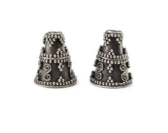 Twee sterlingzilveren bali-kegelkralen, 2 x 925 sterlingzilveren kegelkralen, twee echte sterlingzilveren dopkralen