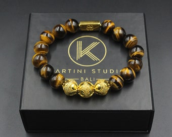 Men's Bracelet, Bead Bracelets Men, Tigers Eye and Gold Vermeil Beads Bracelets for Men, Bracelet for Man, Tiger's Eye Bracelet