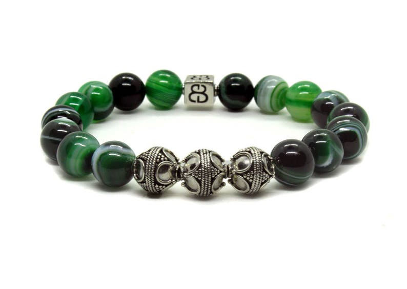 Men/'s Luxury Bracelet Green Striped Agate Bracelet Men/'s Bracelet Men/'s Silver Bracelet Men/'s Designer Bracelet