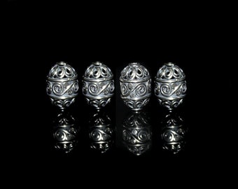 Four 14mm x 8mm Sterling Silver Beads, Sterling Silver Bali Beads, Sterling Silver Beads, Bali Beads, Silver Beads, Beads, 14mm Bali Beads