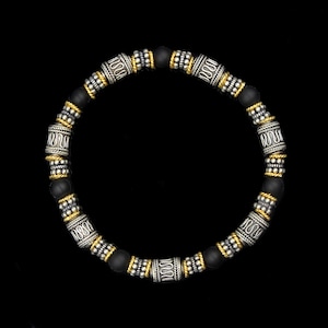 Men&#39;s Bracelet, Bracelet for Man, Onyx, Sterling Silver, and Gold Vermeil Bracelet, Man&#39;s Bracelet, Men&#39;s Beaded Bracelet, Bracelet