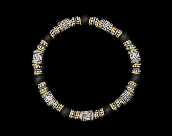 Bracciale da uomo, Bracciale da uomo, Bracciale in onice, argento sterling e oro vermeil, Bracciale da uomo, Bracciale con perline da uomo, Bracciale