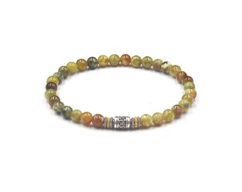 Men's Bracelet, Rainforest Jasper and Silver Bracelet, Men's Jasper Bracelet, Bracelet Men, Bracelet for Men, Rainforest Rhyolite Jasper