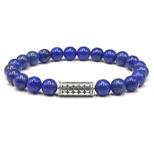 Men&#39;s Bracelet, Bead Bracelet Men, Lapis Lazuli Bracelet, Sterling Silver Bracelet, Blue Beads Bracelet, Men&#39;s Silver Beads Bracelet
