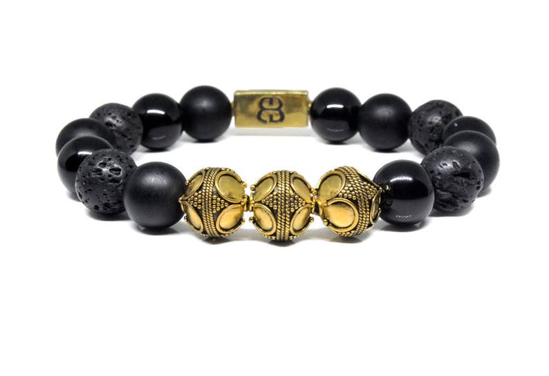 Bracelet for Man Black Bracelet Men Bracelets for Men Mixed Black Stone and Gold Bracelet Onyx Bracelet Lava Bracelet Man/'s Bracelet