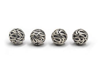 Cuatro cuentas de Bali de plata esterlina de 8 mm, cuentas de Bali con trabajo de alambre de plata esterlina, cuentas de Bali de 8 mm, cuentas de plata esterlina, cuentas de plata, cuentas