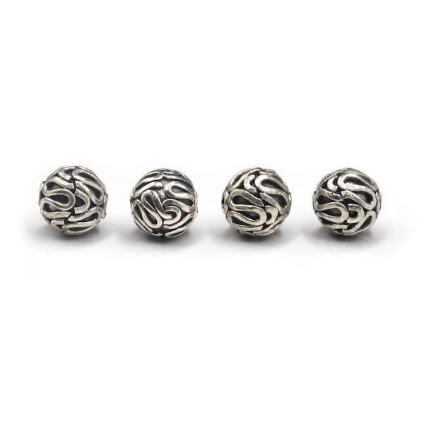 Quatre perles de Bali en argent sterling de 8 mm, fil de fer en argent sterling, perles de Bali 8 mm, perles en argent sterling, perles d'argent, perles