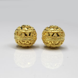 Duas contas de Bali de prata esterlina banhadas a ouro vermeil de 22 quilates de 16 mm, contas de ouro de 16 mm, contas de Bali, contas de Bali de ouro vermeil, granulação de ouro