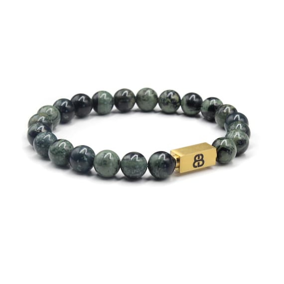 Dark Green Nephrite Jade Bracelet, Men's Jade Bracelet, 8mm Beaded