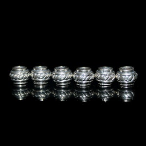 Sechs 8 mm 925 Sterlingsilber tonnenförmige Großlochperlen, 6,7 Gramm; Lot von Sechs Sterling Silber Barrel Spacer Perlen in Bali hergestellt Bild 10