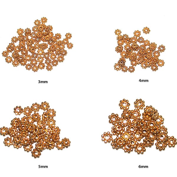 50 pcs Genuine 22 Karat Gold Vermeil Bali Daisy Spacers, 3mm,4mm, 5mm, 6mm. Bali spacers. Vermeil Spacers. Bali Gold vermeil  spacers.