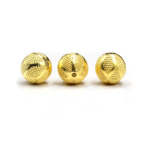 Trois perles de Bali en or vermeil 22 carats, perles en argent sterling 12 mm