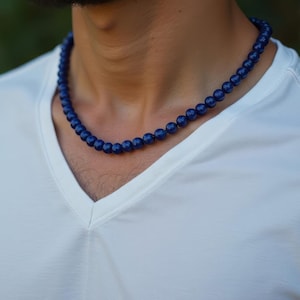 Lapis Lazuli Necklace, Men&#39;s Beaded Necklace, Men&#39;s Necklace, Beaded Necklace, Men&#39;s Lapis Lazuli and Gold Necklace