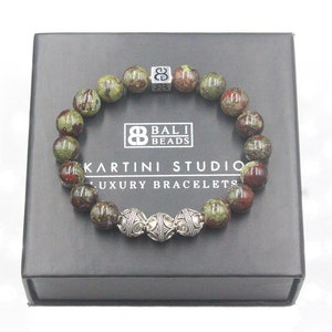 Dragon Bloodstone and Sterling Silver Beads Bracelet, Men&#39;s Bracelet, Men&#39;s Silver Bracelet, Bead Bracelet Men, Sterling Silver Beads Bali