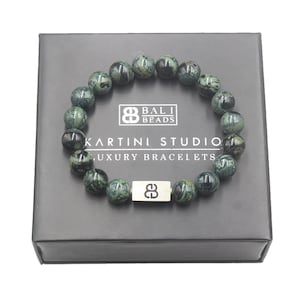 Dark Green Jade Bracelet, Men&#39;s Jade and Sterling Silver Bracelet, Men&#39;s Bracelet, Jade Bracelet for Man, 10mm Bead Bracelet