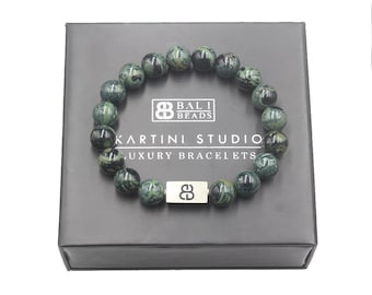 Dark Green Jade Bracelet, Men's Jade and Sterling Silver Bracelet, Men's Bracelet, Jade Bracelet for Man, 10mm Bead Bracelet